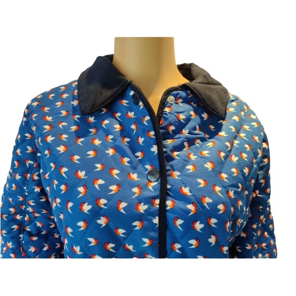 BNWT SIZE 14 WARDROBE Blue Multi ditsy bird Lightweight Padded Jacket coat - Picture 4 of 13